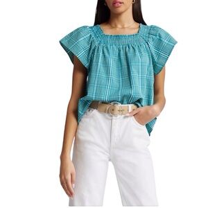 RAILS Top Square Neck Plaid Flutter Sleeve Sonora Shirt Women’s Small
